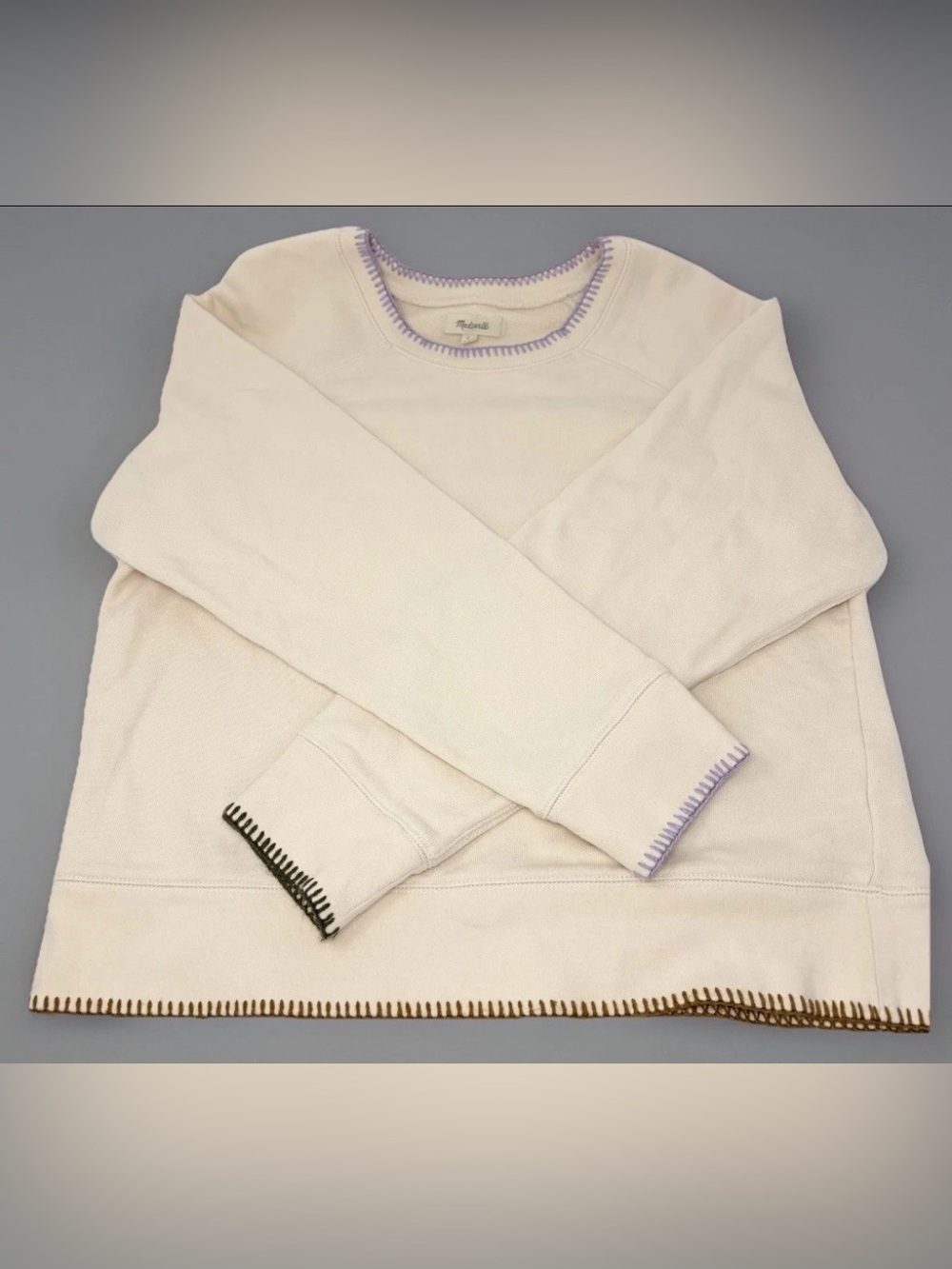 Madewell Sweatshirt Cream Multicolor Whipstitch Trim Pullover Women’s Medium